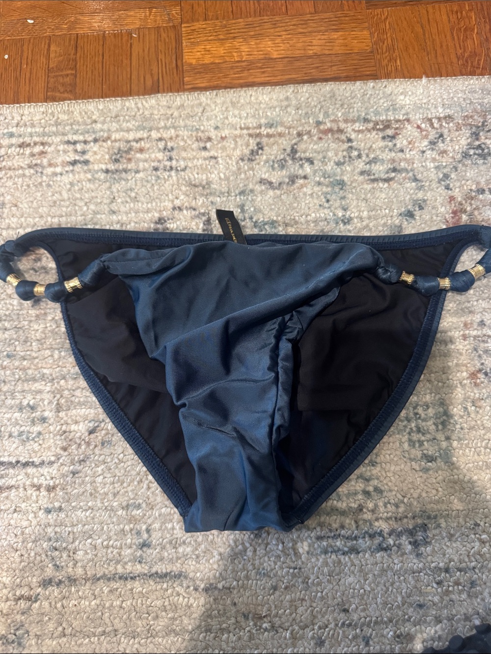 Women’s Navy Blue Bikini Bottom with Side Bead Accents